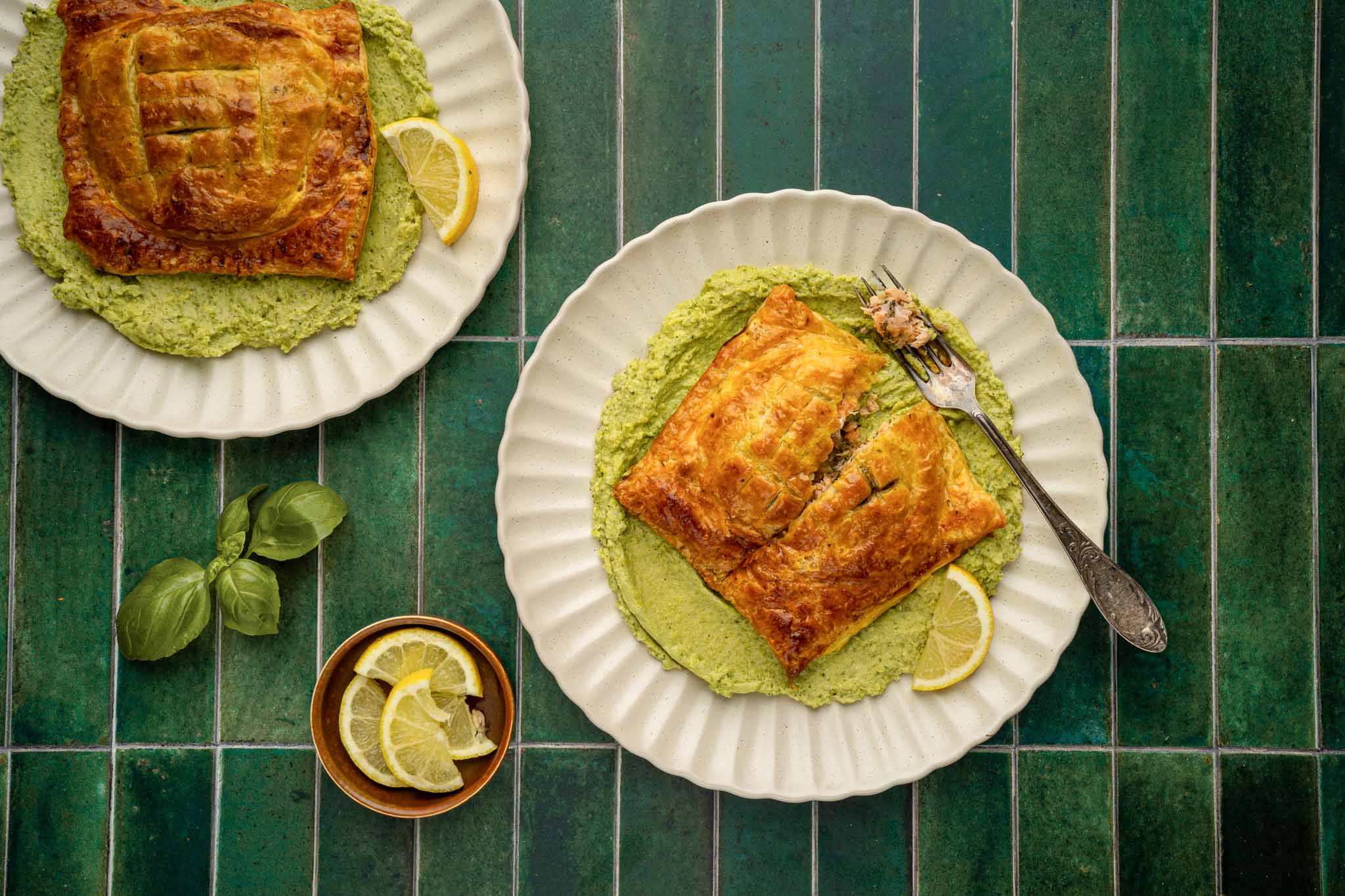 Zalm In Bladerdeeg Met Pesto Broccoli Puree