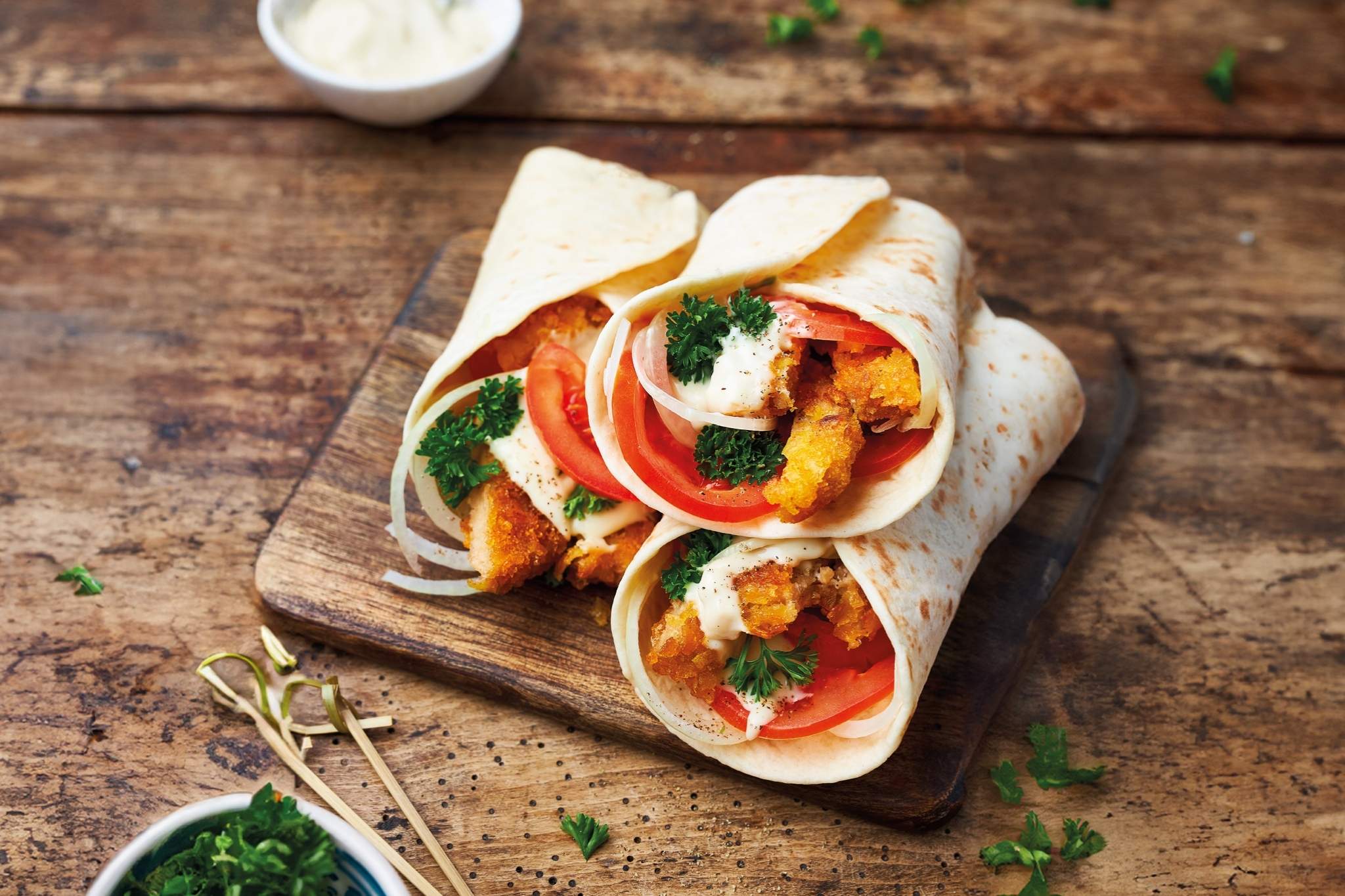 Wrap met kipkrokant schnitzel - Eatertainment